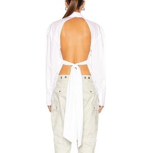 Seroya Mari Backless Tie Knot Front Tuxedo Open Back Button Down Shirt​ White XS